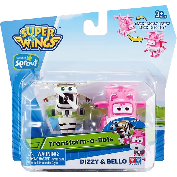 Aviónes de Juguetes Transformables en 2 Robot Dizzy y Bello Alpha Group Super Wings